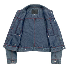 Load image into Gallery viewer, Vintage Y2K Guess Metallic Blue Red Stitched Denim Jean Jacket Women’s Medium
