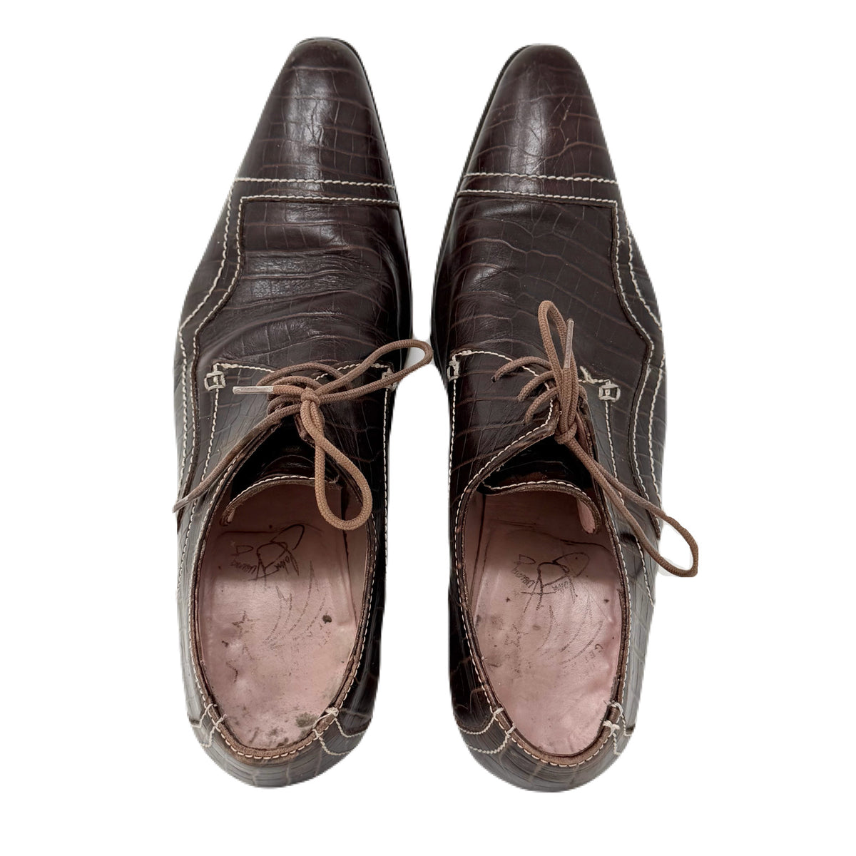 Vintage John Fluevog Idol Family Jackson Crocodile Stamped Brown Leather Shoes Men’s 7 US