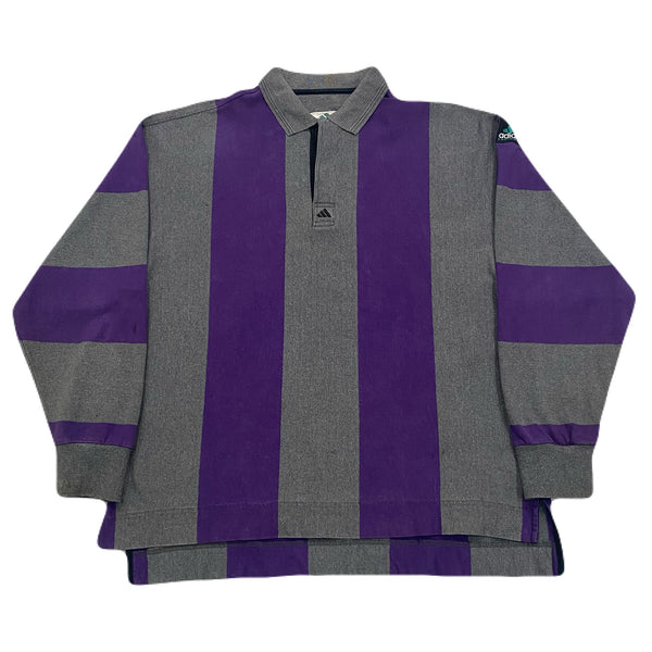 Vintage 90’s Adidas Equipment Striped Long Sleeve Polo Rugby Shirt Men’s Large