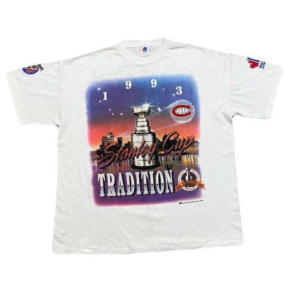Vintage 1993 NHL Montreal Canadiens Stanley Cup AOP Bulletin T-Shirt Men’s One Size
