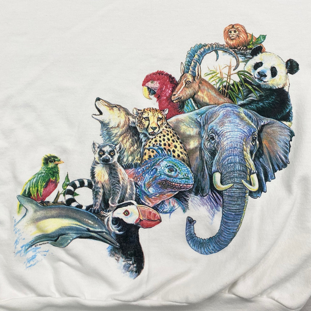 Vintage 1991 Harlequin Save A Day For Wildlife Double Sided Sweatshirt Adult Medium