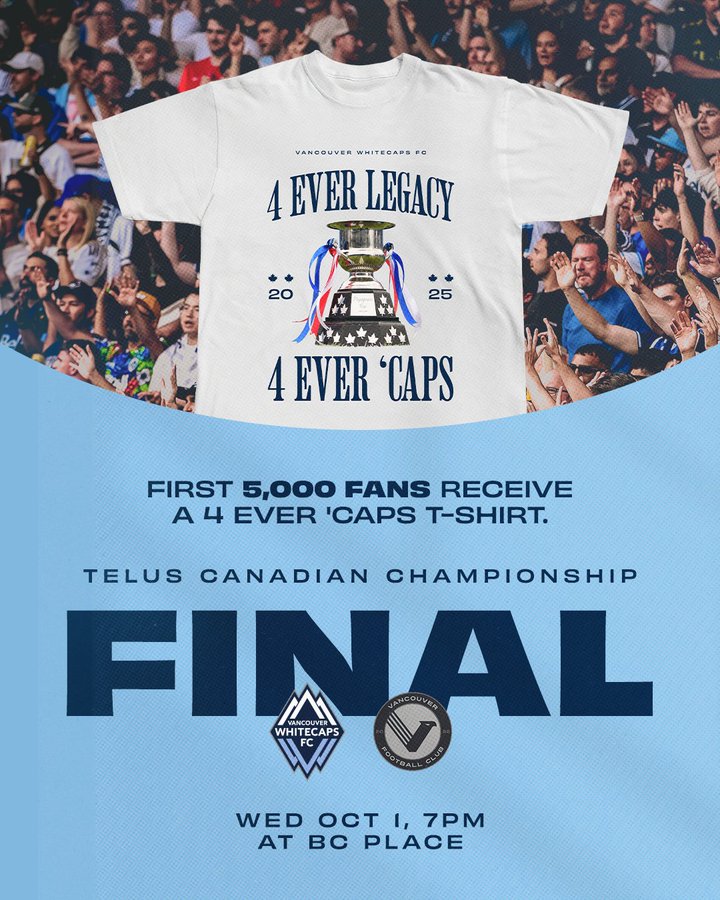 Vancouver Whitecaps FC 2025 4 Ever Caps Final Limited Edition T-Shirt Men’s Large