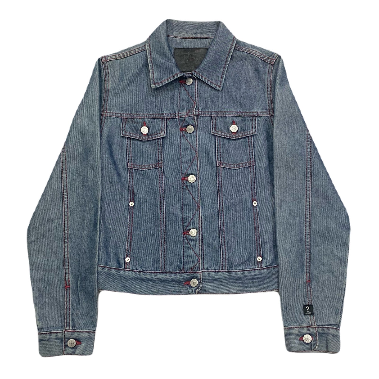 Vintage Y2K Guess Metallic Blue Red Stitched Denim Jean Jacket Women’s Medium