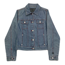 Load image into Gallery viewer, Vintage Y2K Guess Metallic Blue Red Stitched Denim Jean Jacket Women’s Medium
