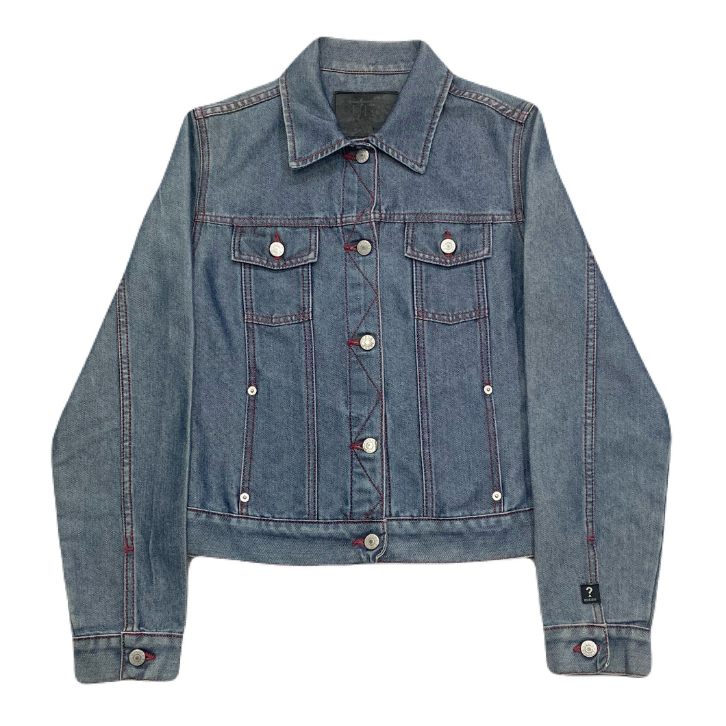 Vintage Y2K Guess Metallic Blue Red Stitched Denim Jean Jacket Women’s Medium