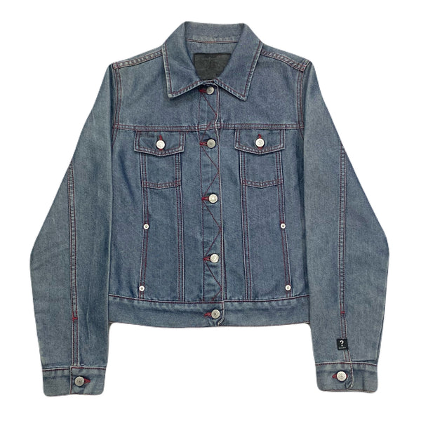 Vintage Y2K Guess Metallic Blue Red Stitched Denim Jean Jacket Women’s Medium