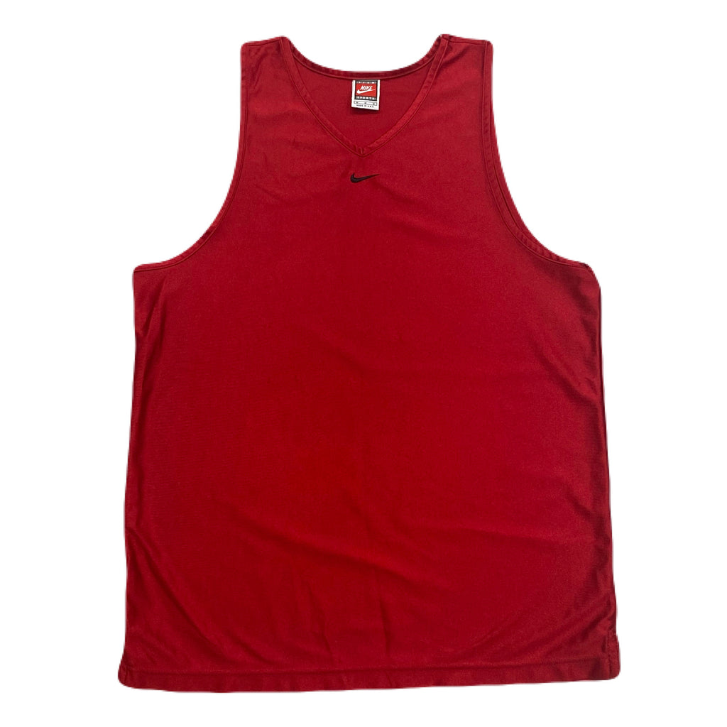 Vintage Nike Team Sports Red Center Swoosh Satin Dazzle Basketball Jersey Tank Top Men’s Medium