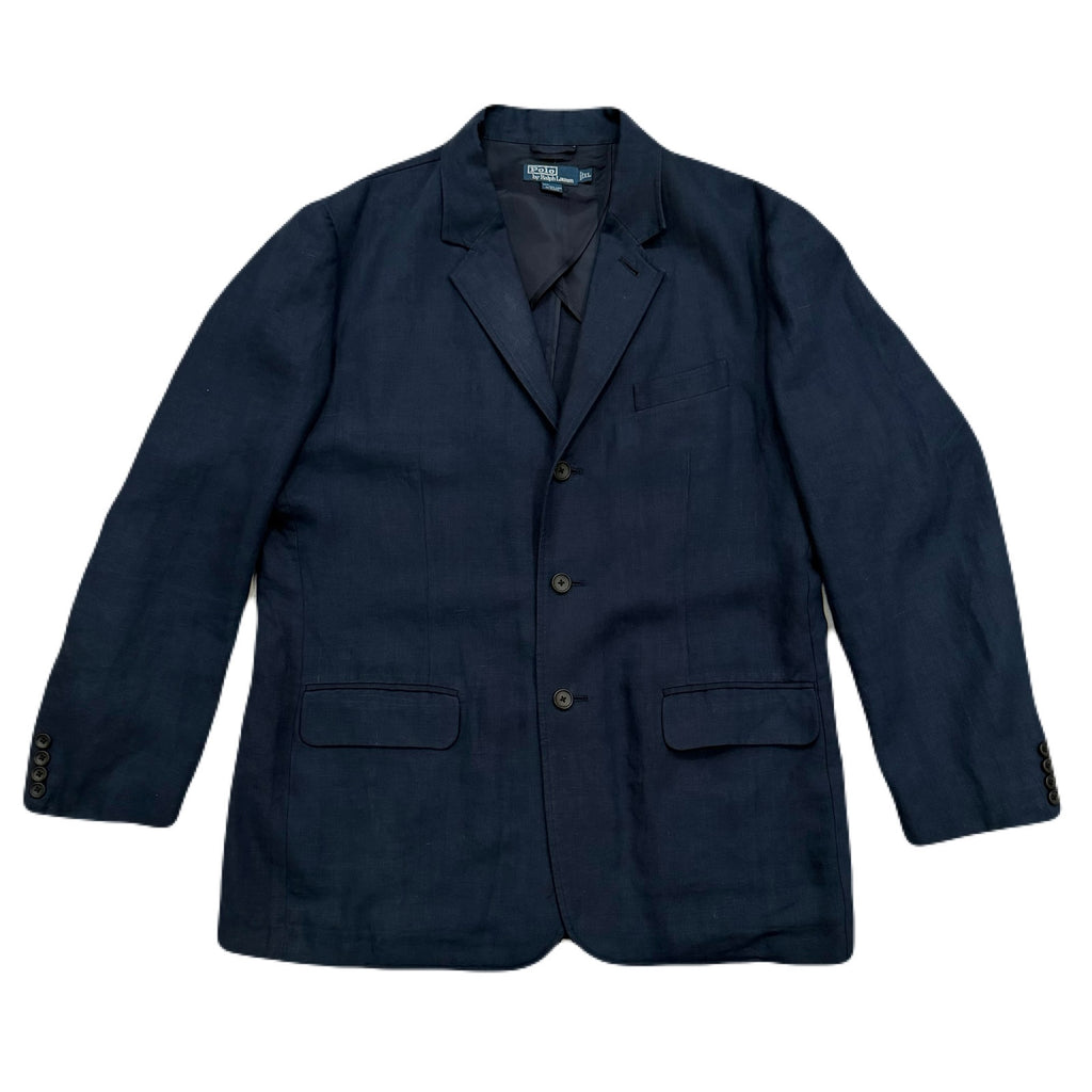 Vintage Polo Ralph Lauren Navy 100% Linen 3 Button Unstructured Blazer Sport Coat Men’s XL