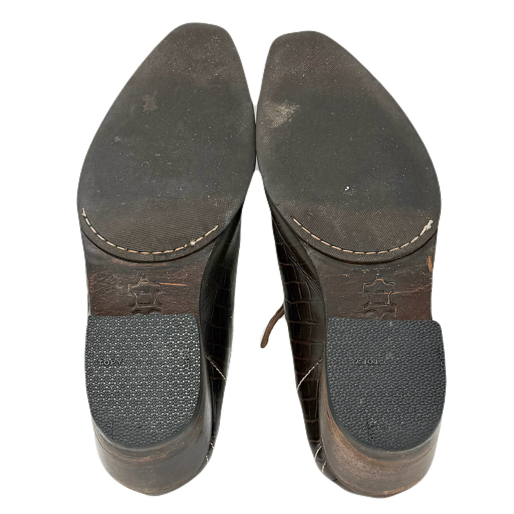 Vintage John Fluevog Idol Family Jackson Crocodile Stamped Brown Leather Shoes Men’s 7 US