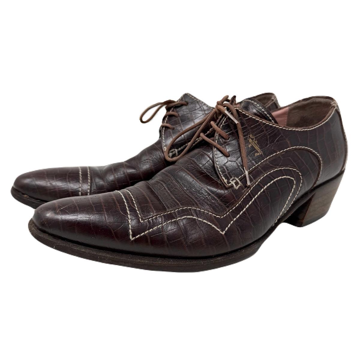 Vintage John Fluevog Idol Family Jackson Crocodile Stamped Brown Leather Shoes Men’s 7 US