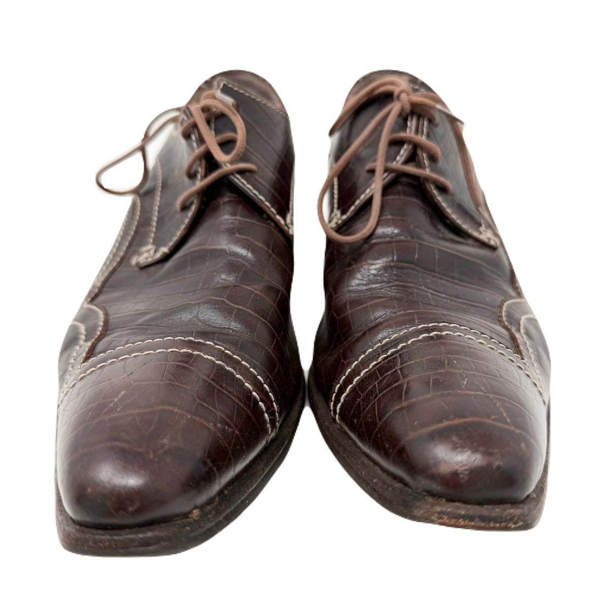 Vintage John Fluevog Idol Family Jackson Crocodile Stamped Brown Leather Shoes Men’s 7 US