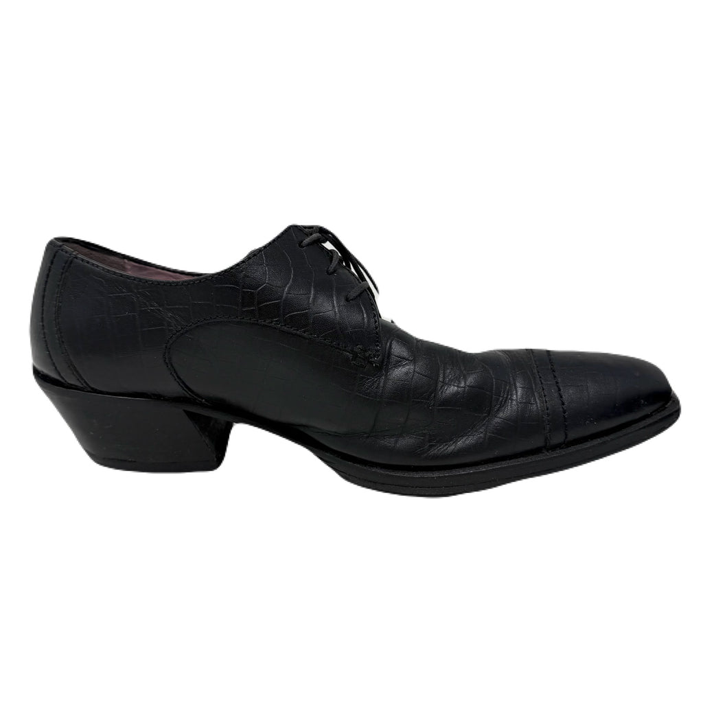 Vintage John Fluevog Idol Family Jackson Crocodile Stamped Black Leather Shoes Men’s 7 US