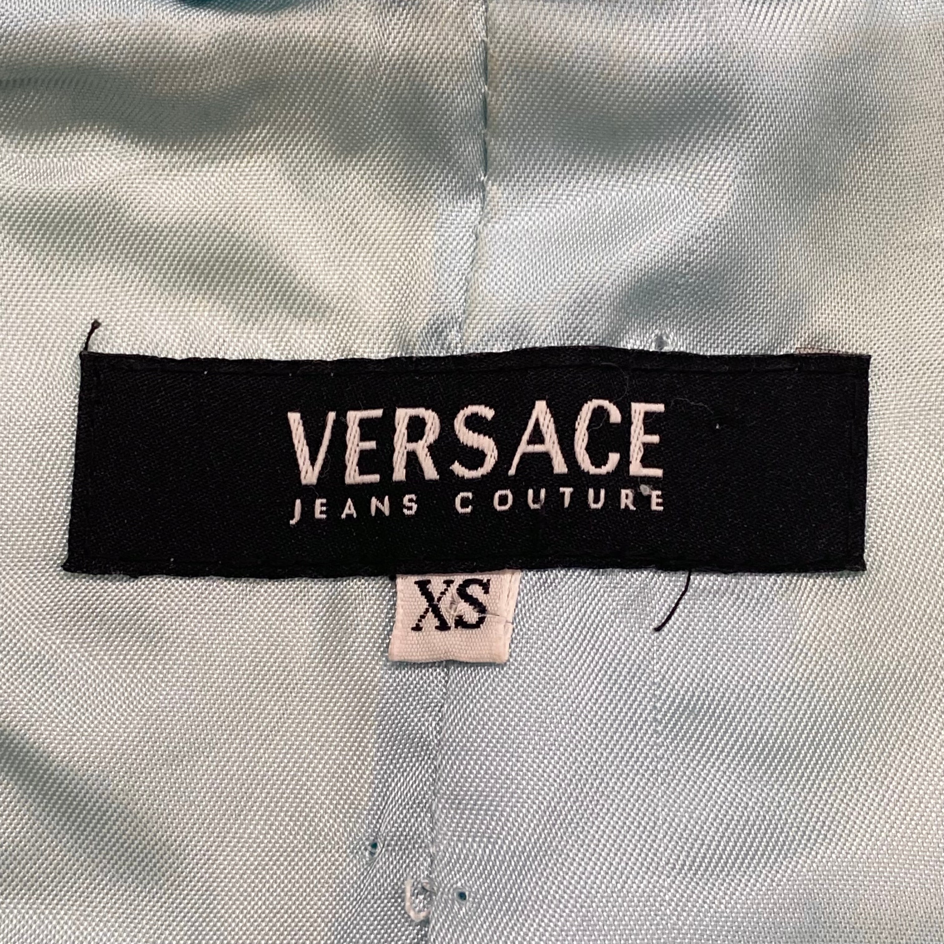 Vintage Versace Jeans Couture Aquamarine Soft Leather Cropped Blazer Women’s XS