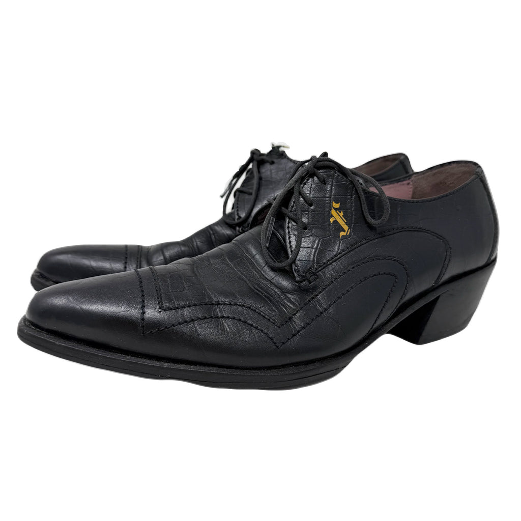 Vintage John Fluevog Idol Family Jackson Crocodile Stamped Black Leather Shoes Men’s 7 US