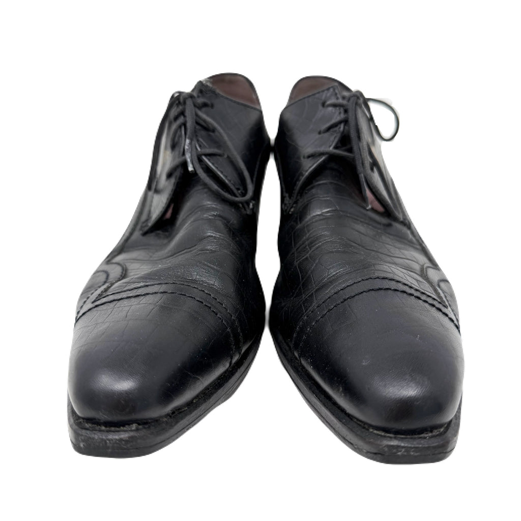 Vintage John Fluevog Idol Family Jackson Crocodile Stamped Black Leather Shoes Men’s 7 US