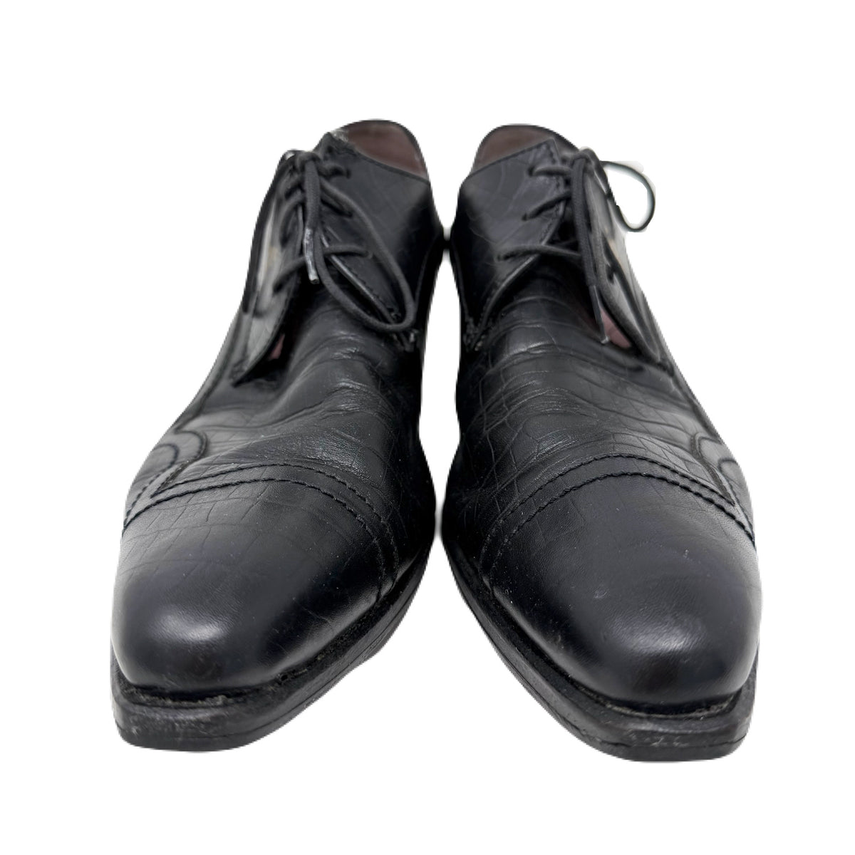 Vintage John Fluevog Idol Family Jackson Crocodile Stamped Black Leather Shoes Men’s 7 US