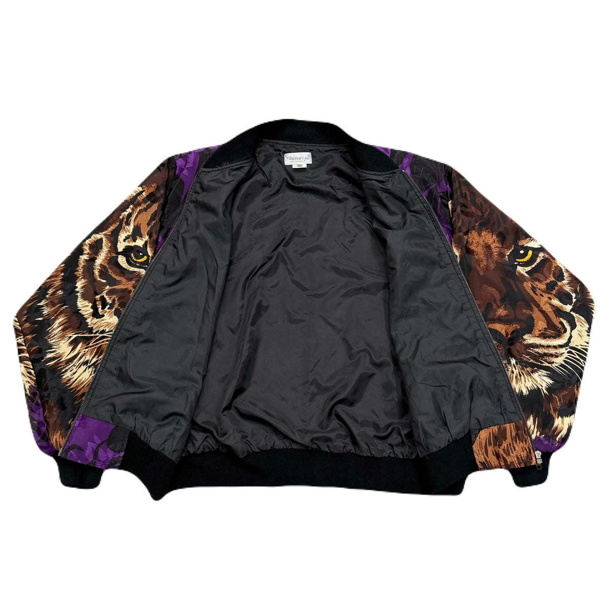 Vintage 80’s Monaliza Satin Tiger Full Zip Shoulder Pads Bomber Jacket Women’s One Size Fits All