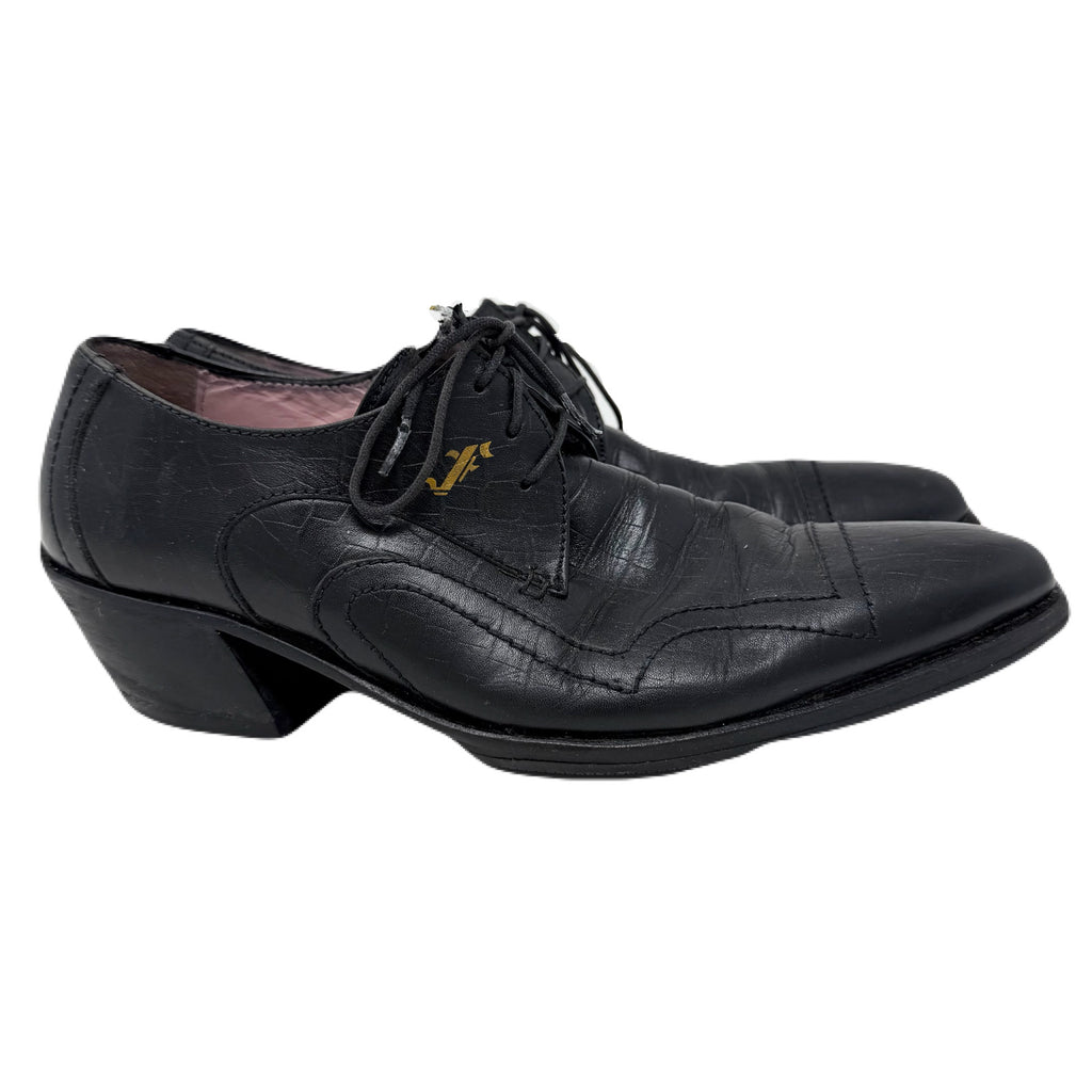 Vintage John Fluevog Idol Family Jackson Crocodile Stamped Black Leather Shoes Men’s 7 US