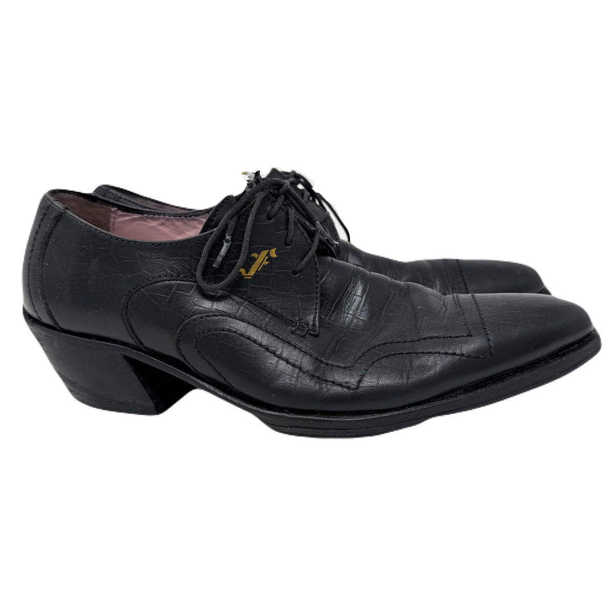 Vintage John Fluevog Idol Family Jackson Crocodile Stamped Black Leather Shoes Men’s 7 US