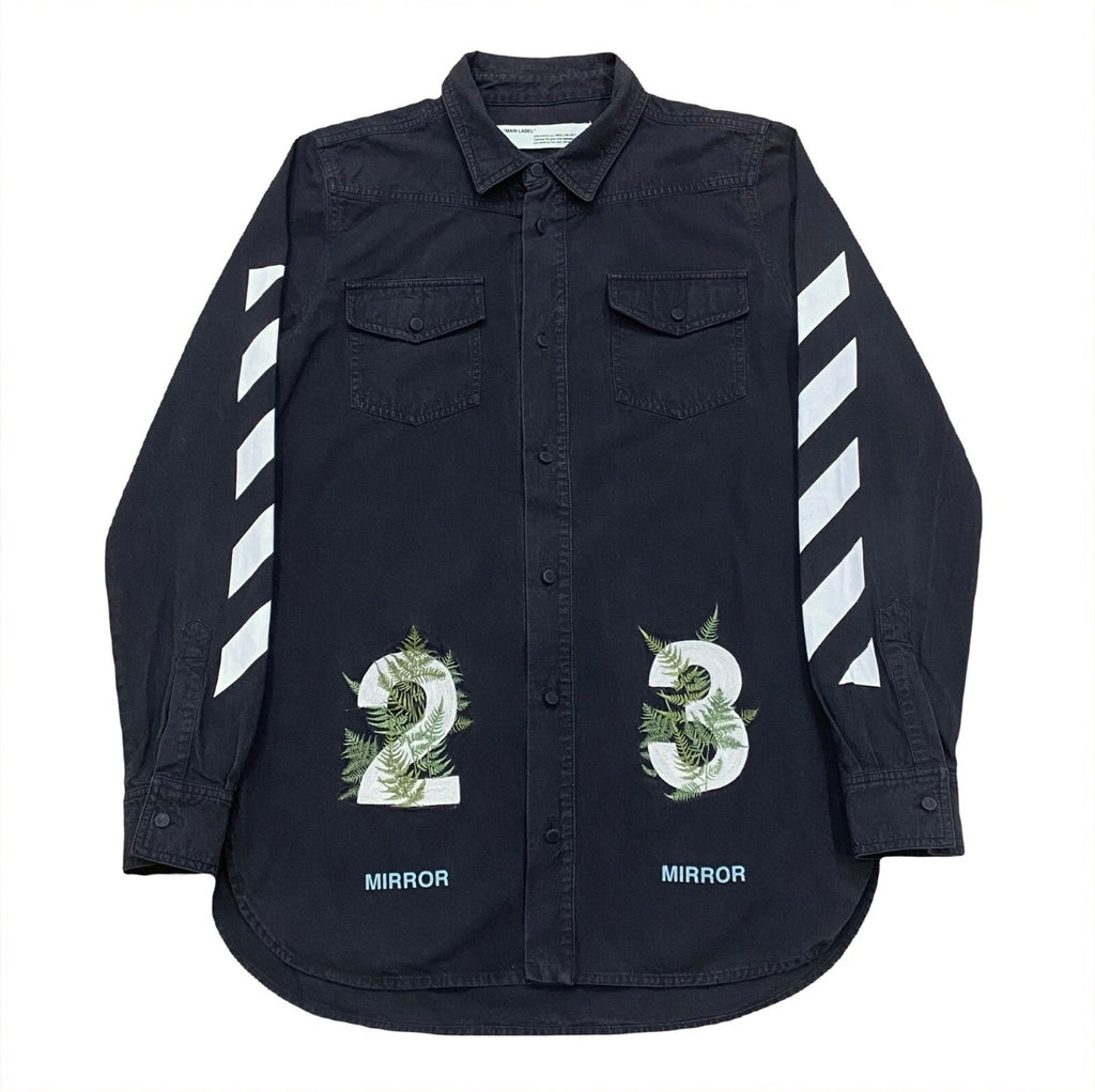 Off-White c/o Virgil Abloh 2013 Ferns 23 Mirror Black Button Up Shirt Men’s Small