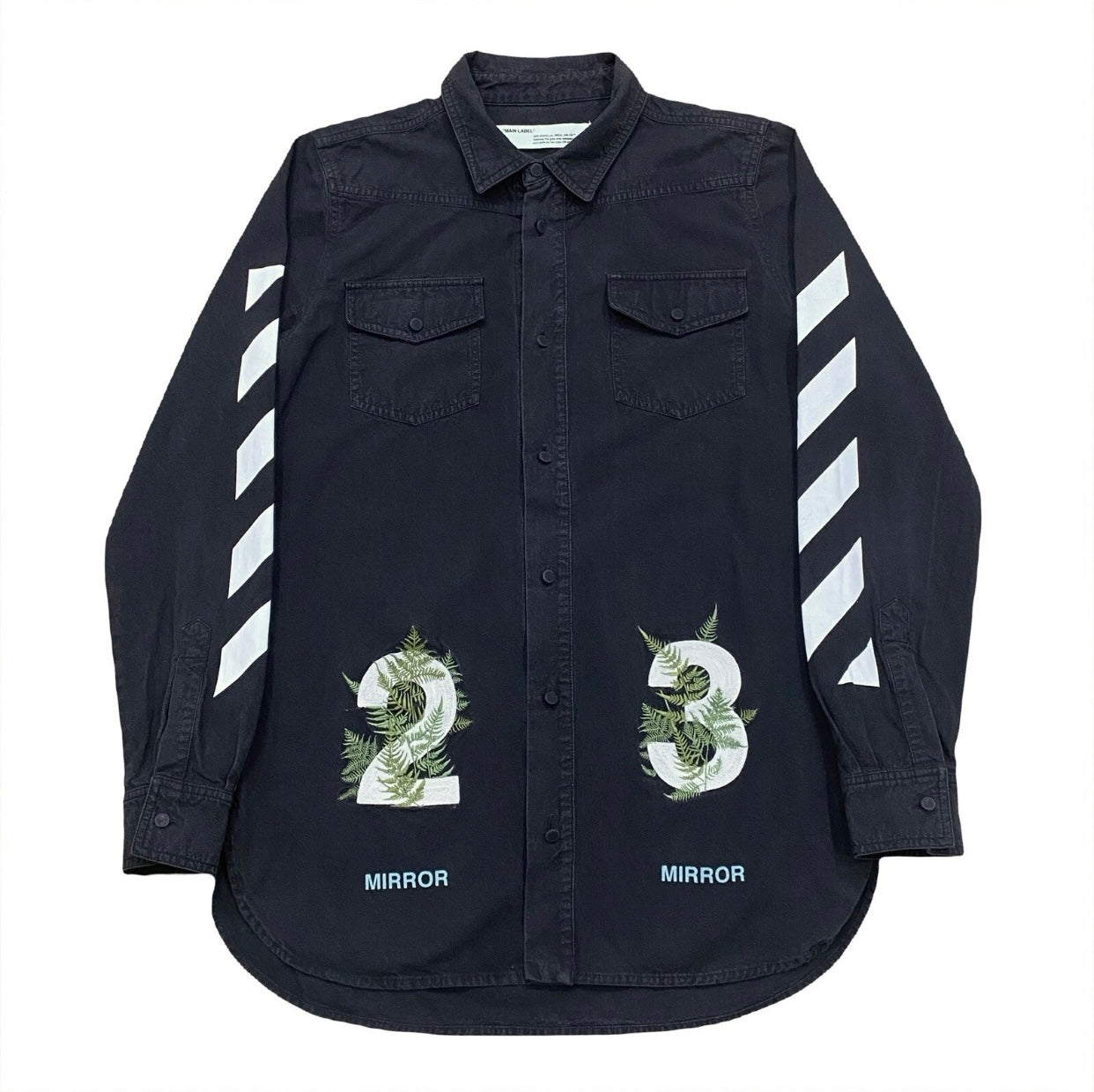 Off-White c/o Virgil Abloh 2013 Ferns 23 Mirror Black Button Up Shirt Men’s Small