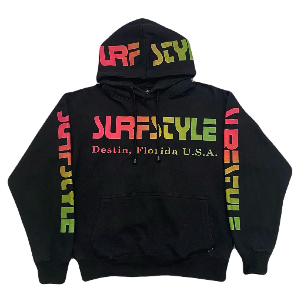 Vintage Surf Style Destin, Florida Black Surfer Skater Hoodie Men’s Small