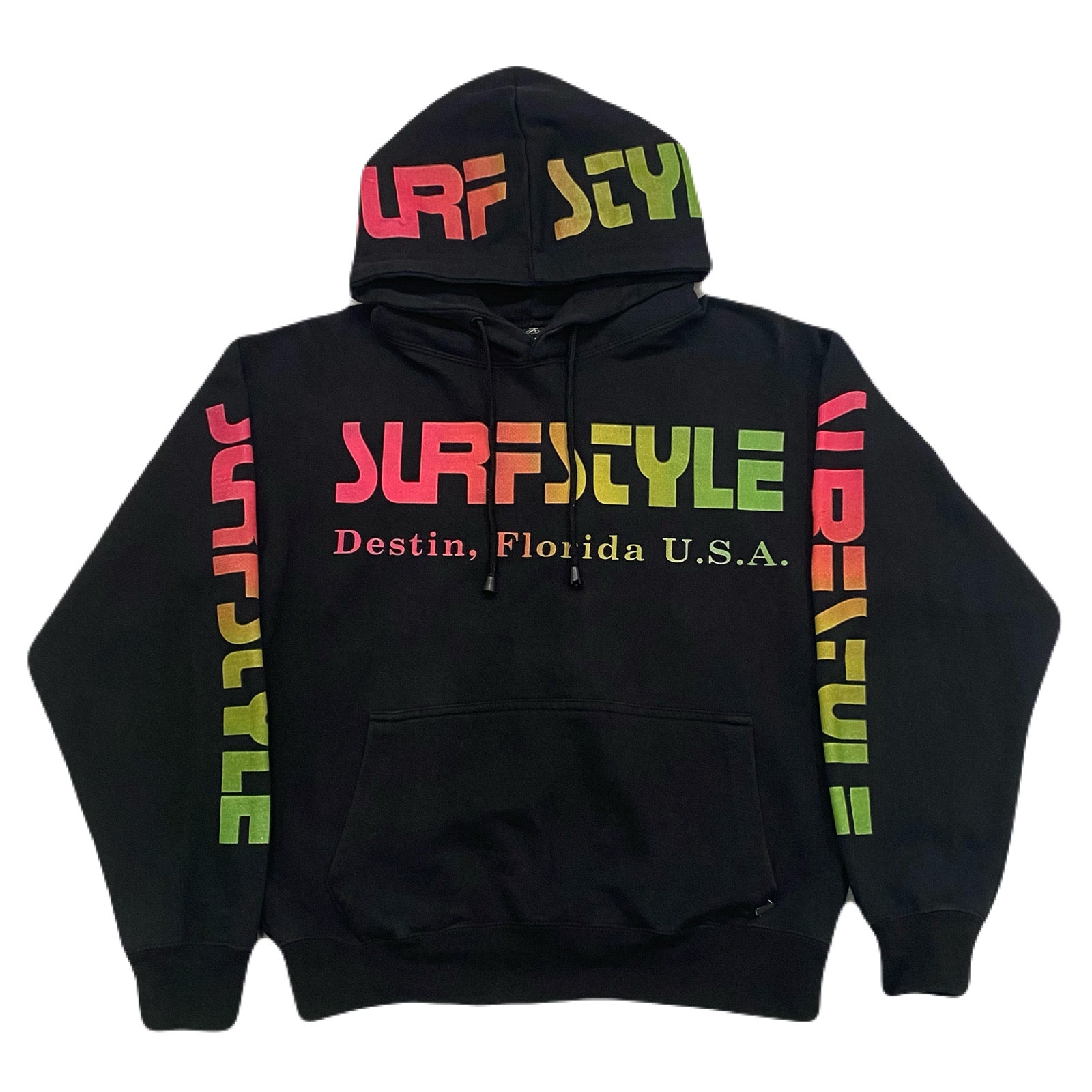 Vintage Surf Style Destin, Florida Black Surfer Skater Hoodie Men’s Small