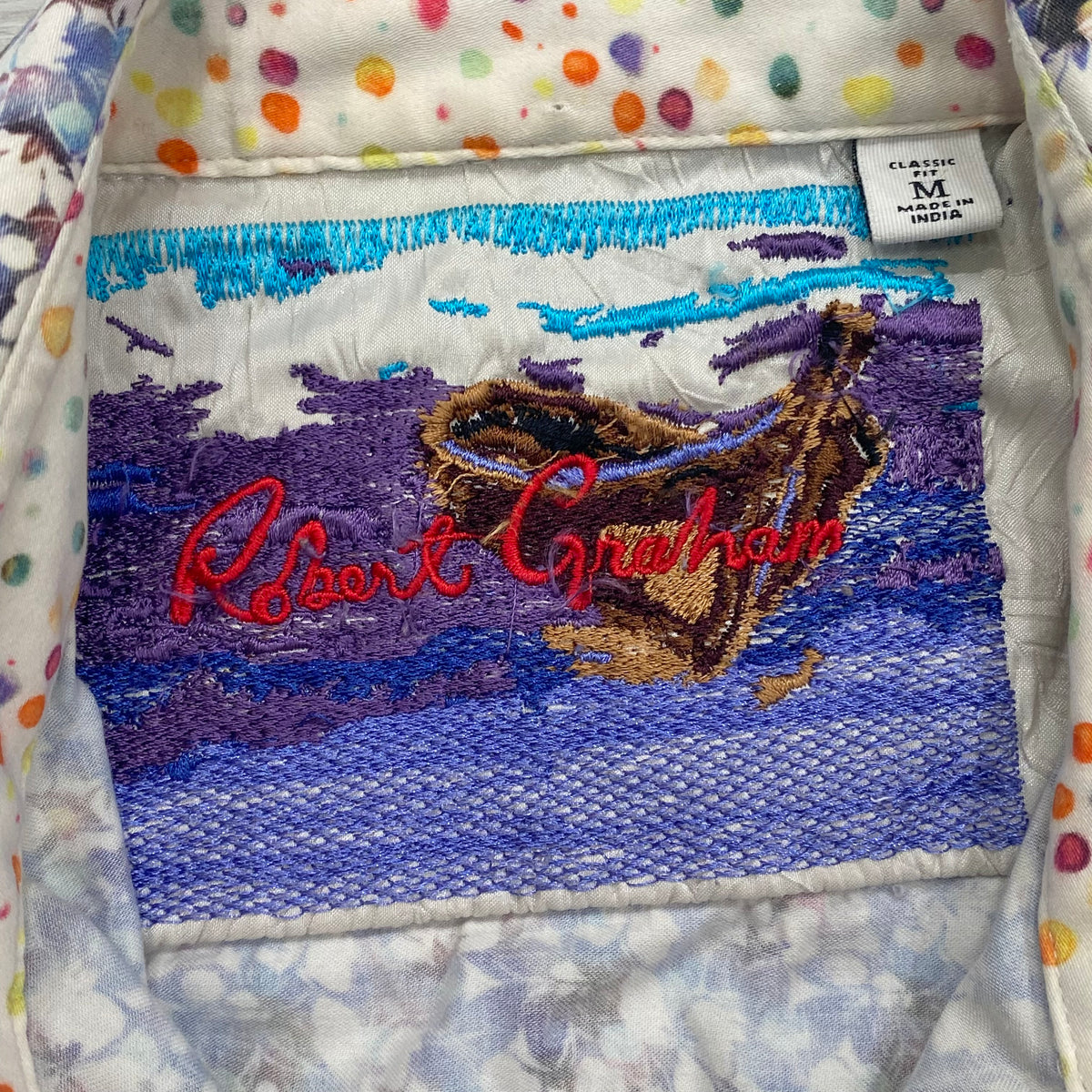Robert Graham Floral VW Bus Polka Dot Flip Cuff Button Up Shirt Men’s Medium