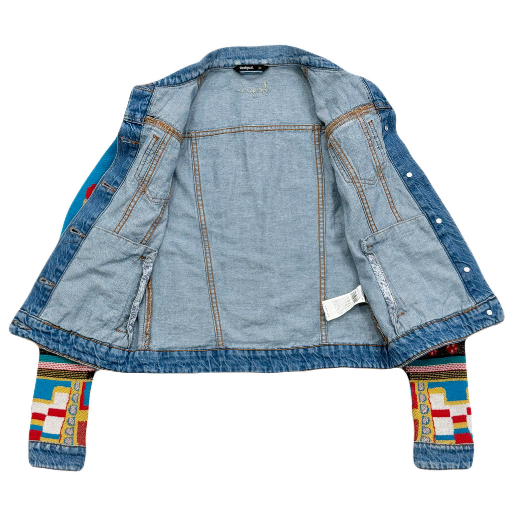 Desigual Pakaian Jadi Wanita Jaket Knit Sleeve Denim Jacket Women’s EU 34