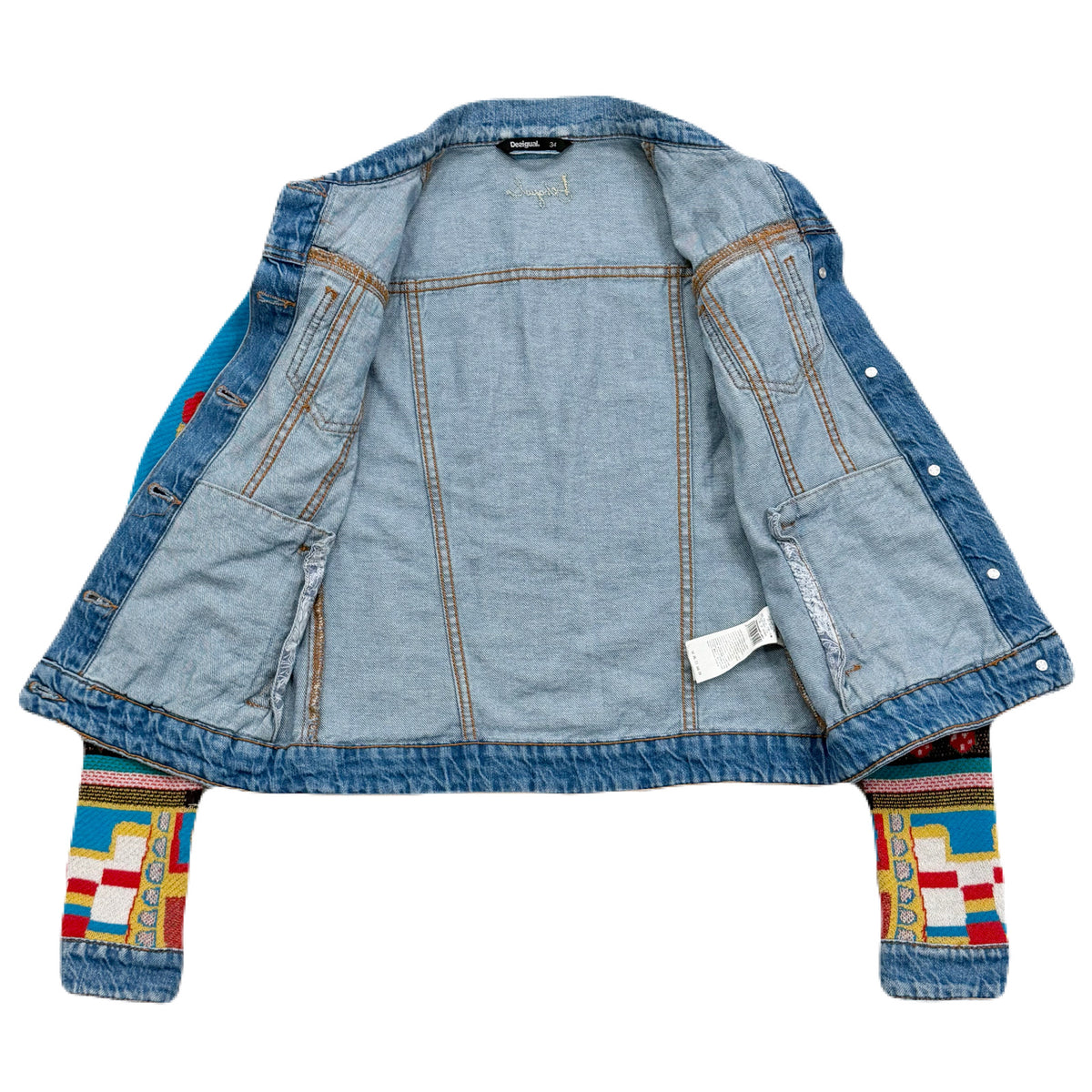 Desigual Pakaian Jadi Wanita Jaket Knit Sleeve Denim Jacket Women’s EU 34