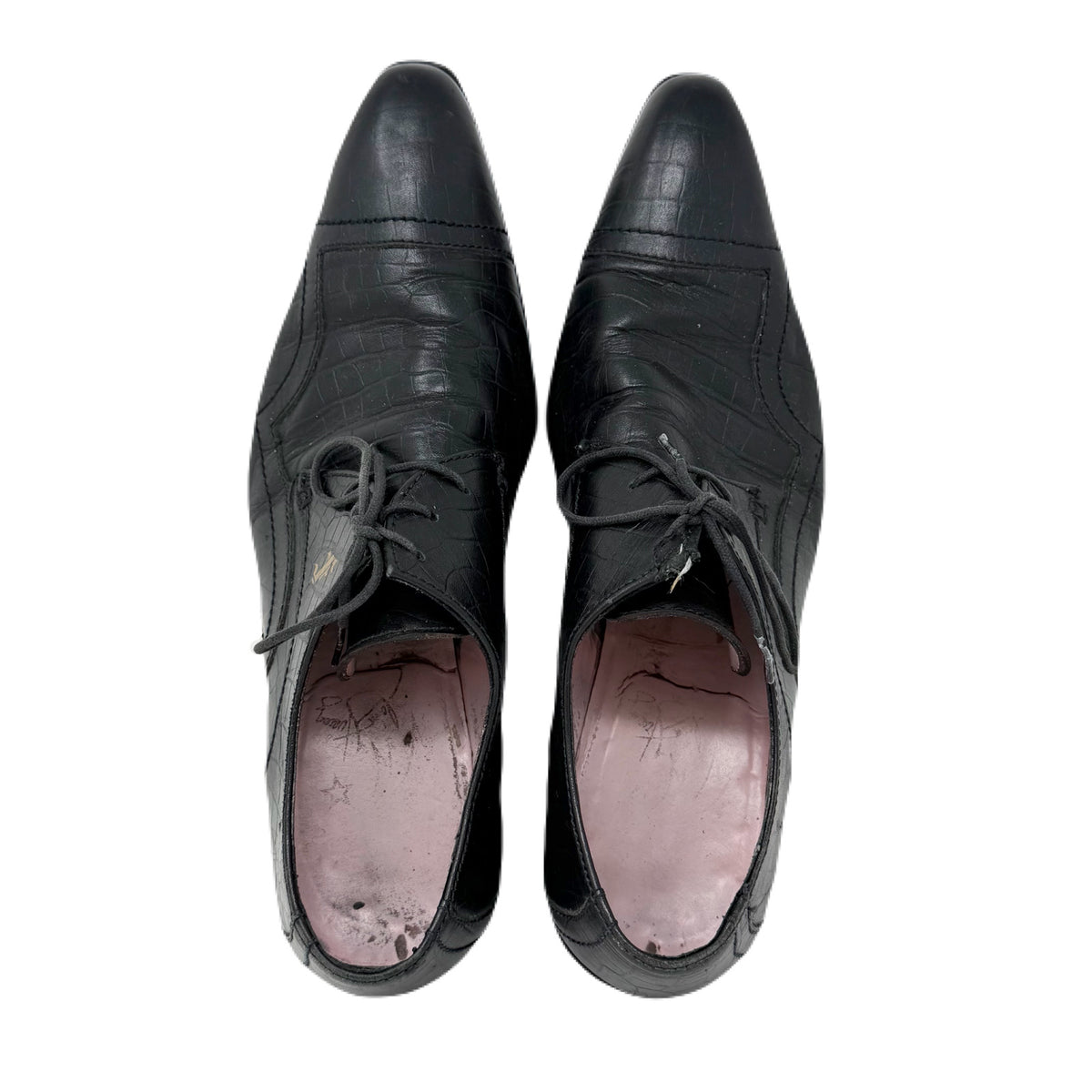 Vintage John Fluevog Idol Family Jackson Crocodile Stamped Black Leather Shoes Men’s 7 US