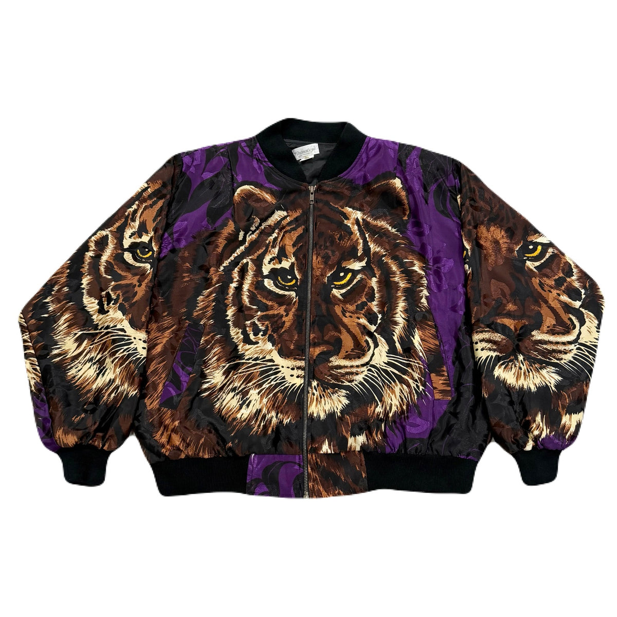 Vintage 80’s Monaliza Satin Tiger Full Zip Shoulder Pads Bomber Jacket Women’s One Size Fits All