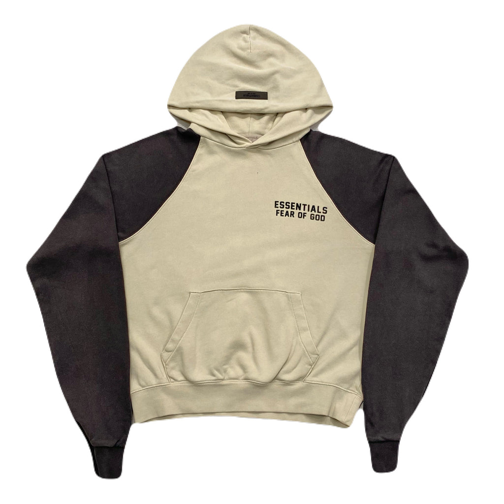 Fear Of God Essentials Flocked Logo Teens Wheat/Dark Gray Raglan Hoodie 14/16