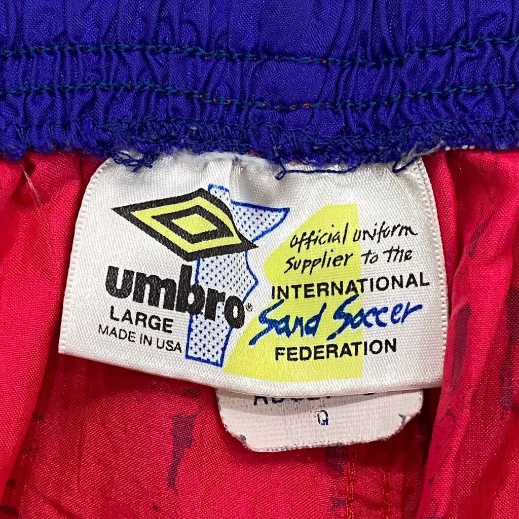 Vintage Umbro International Sand Soccer Federation Neon Pink Blue Made In USA Shorts Men’s Large