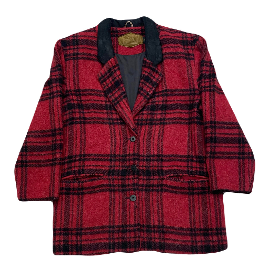 Vintage Woolrich Red Black Plaid Wool Mohair Blazer Jacket Women’s Medium
