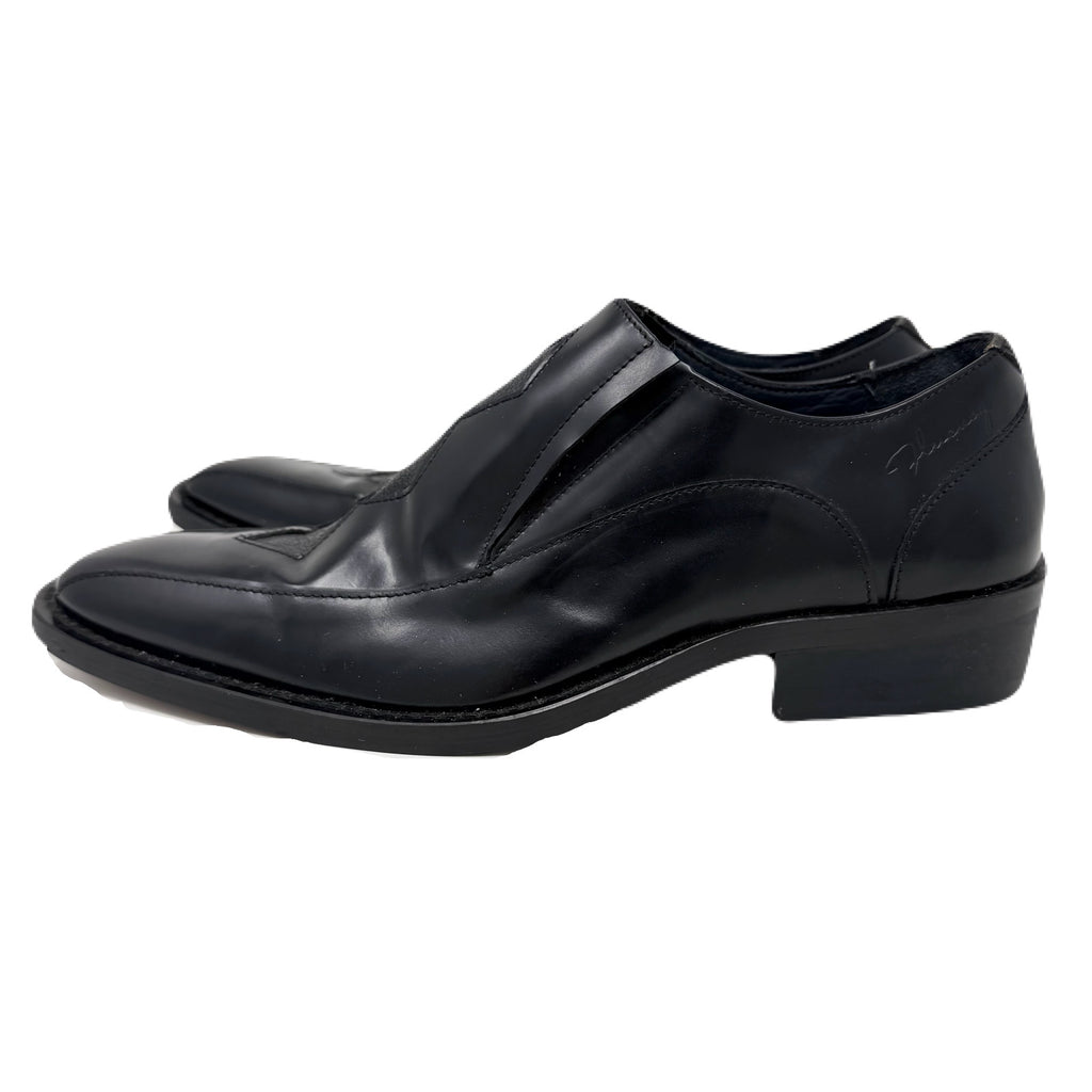 Vintage John Fluevog Ronnie Family Sigurd Diamond Pattern Stitching Black Leather Slip-On Shoes Men’s 7 US