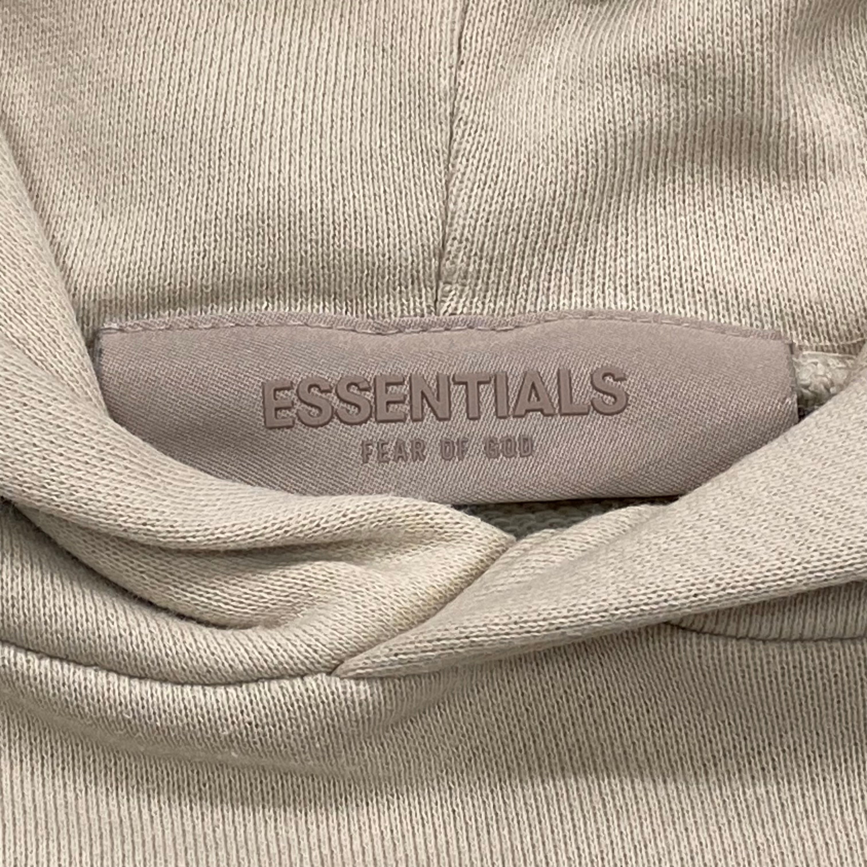 Fear Of God Essentials Flocked Logo Teens Wheat/Dark Gray Raglan Hoodie 14/16
