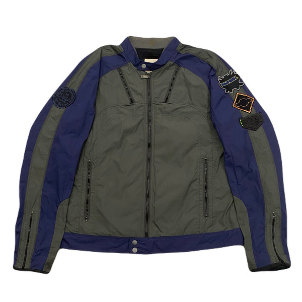 Diesel Y2K Patched Gray Blue Cafe Racer Biker Moto Jacket Men’s XXL