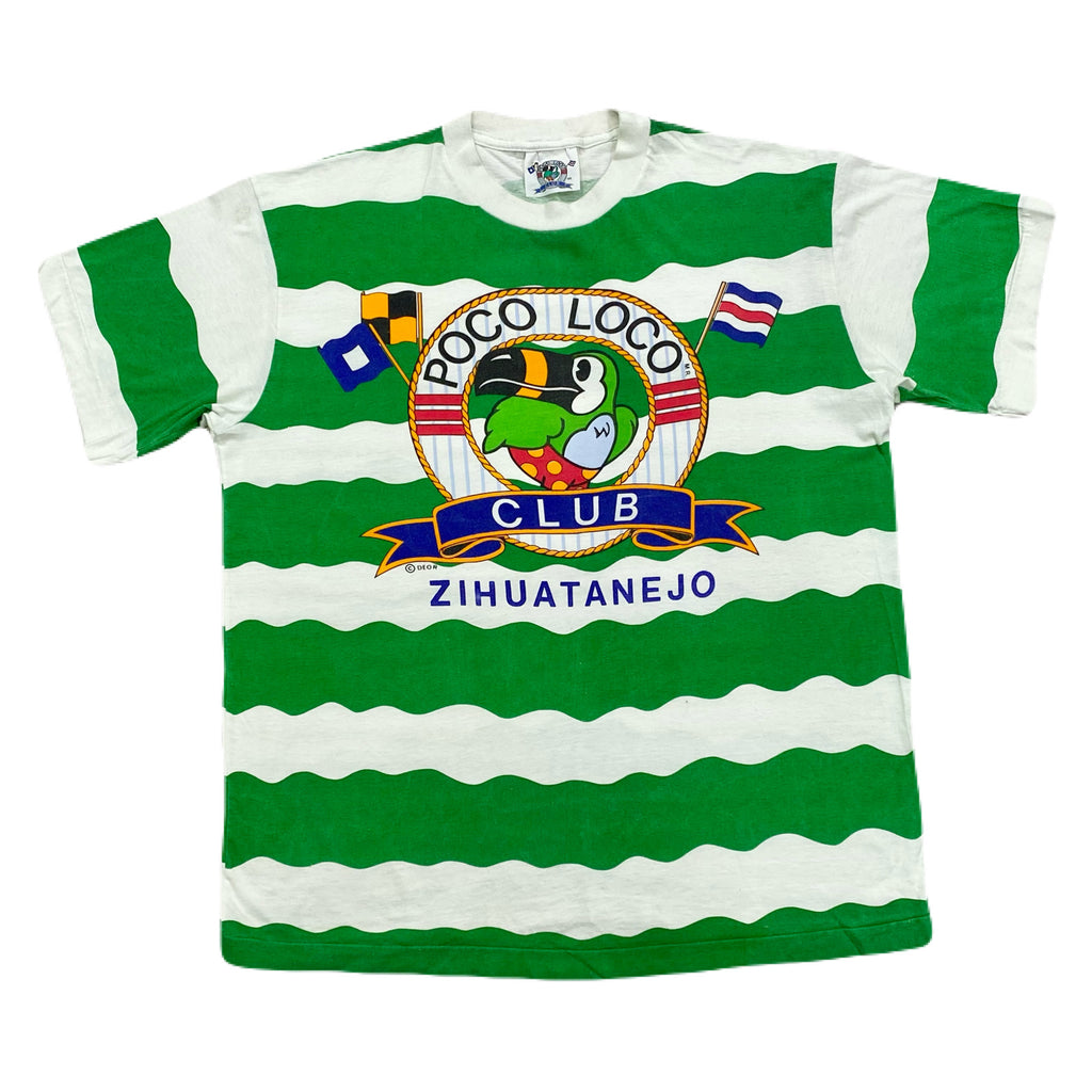 Vintage Poco Loco Club Striped Bird Zihuatanejo Mexico T-Shirt Men’s XL