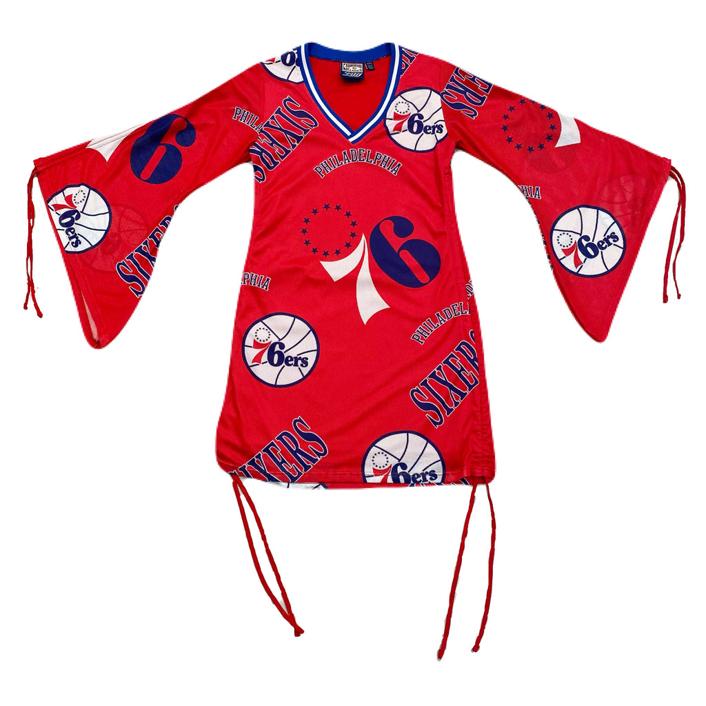 Vintage Hardwood Classics NBA Philadelphia 76ers All Over Print Jersey Dress Women’s XL