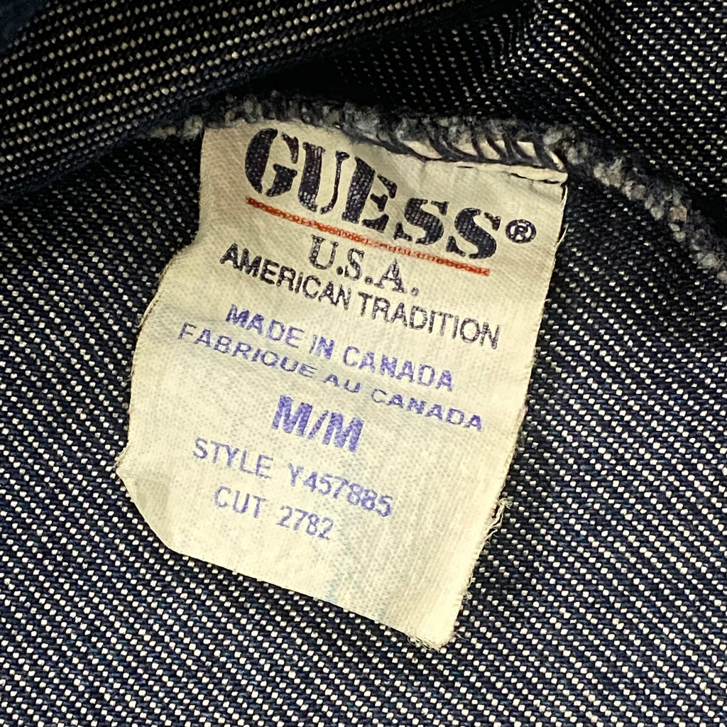 Vintage Y2K Guess Metallic Blue Red Stitched Denim Jean Jacket Women’s Medium