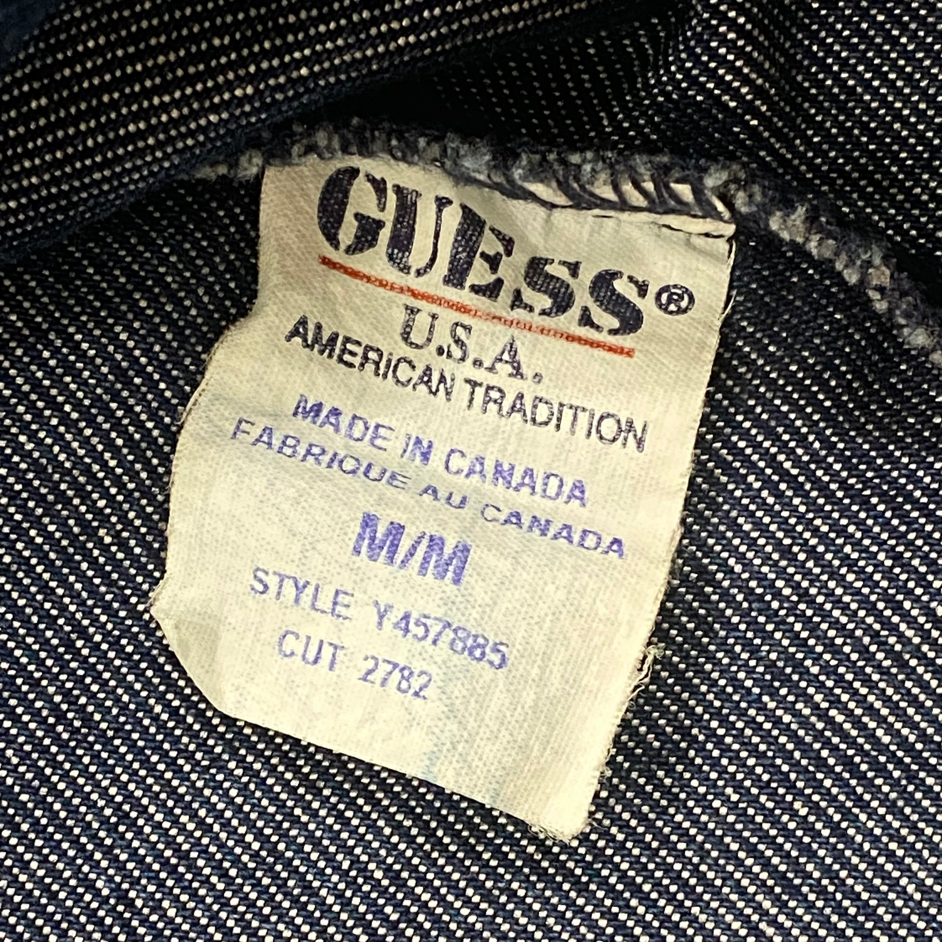 Vintage Y2K Guess Metallic Blue Red Stitched Denim Jean Jacket Women’s Medium
