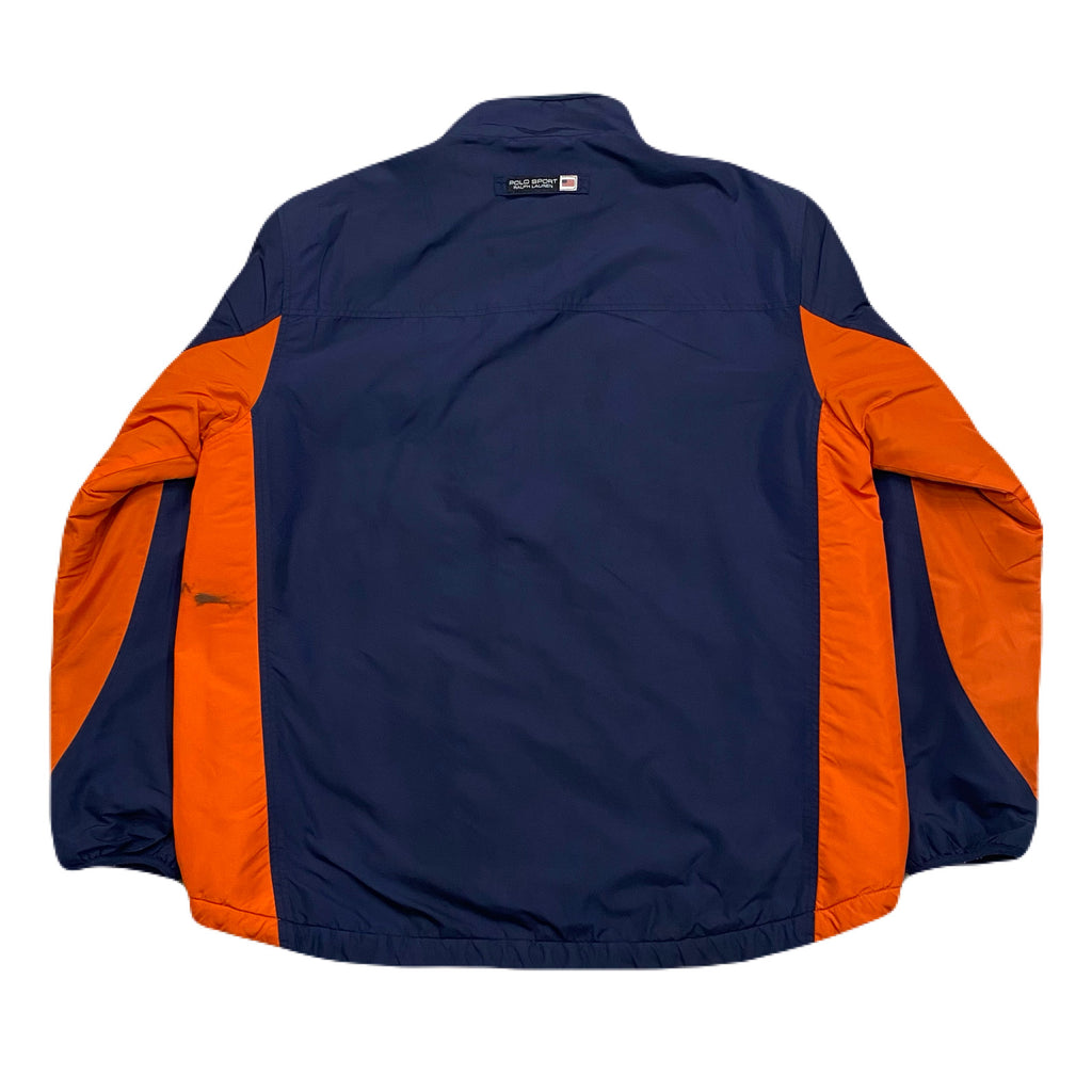 Vintage 90’s Polo Sport Ralph Lauren Orange Navy Fleece Lined Full Zip Nylon Jacket Men’s Medium