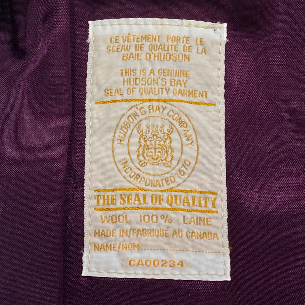 Vintage Genuine Hudson’s Bay Cream 100% Wool Full Zip Purple Satin Lined Coat Jacket Women’s 10