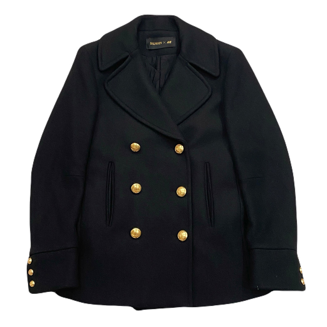 Balmain x H&M Double Breasted Padded Lined Wool Peacoat with Gold Buttons Women’s 34 (4 US)