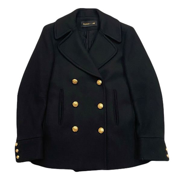 Balmain x H&M Double Breasted Padded Lined Wool Peacoat with Gold Buttons Women’s 34 (4 US)