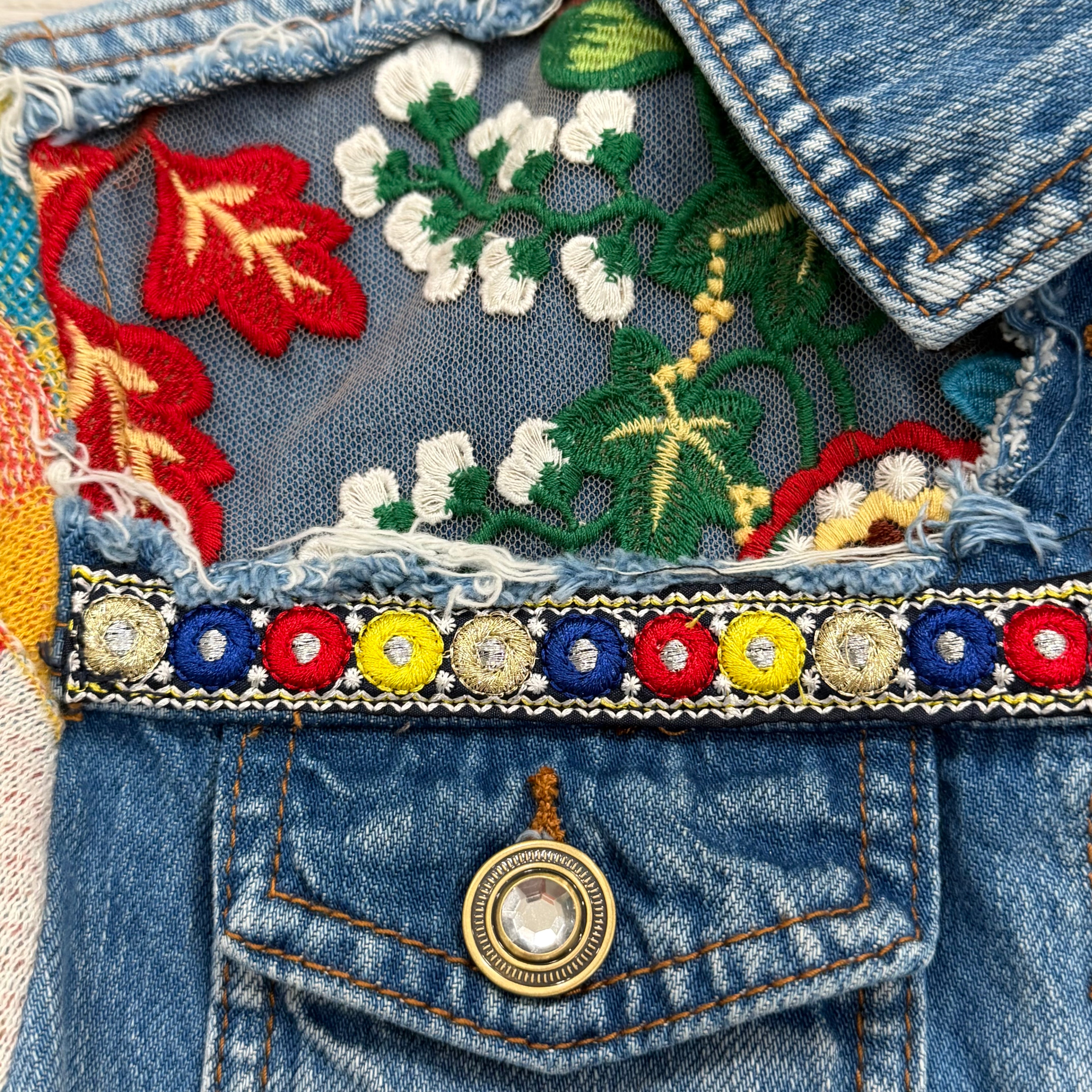 Desigual Pakaian Jadi Wanita Jaket Knit Sleeve Denim Jacket Women’s EU 34