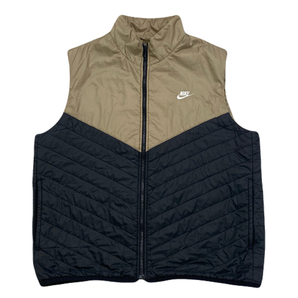 Nike Therma Fit Windrunner Quilted Beige Black Zip Puffer Vest Men’s Large