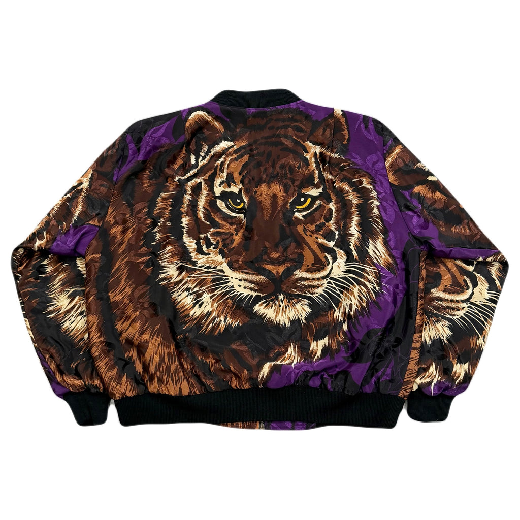 Vintage 80’s Monaliza Satin Tiger Full Zip Shoulder Pads Bomber Jacket Women’s One Size Fits All