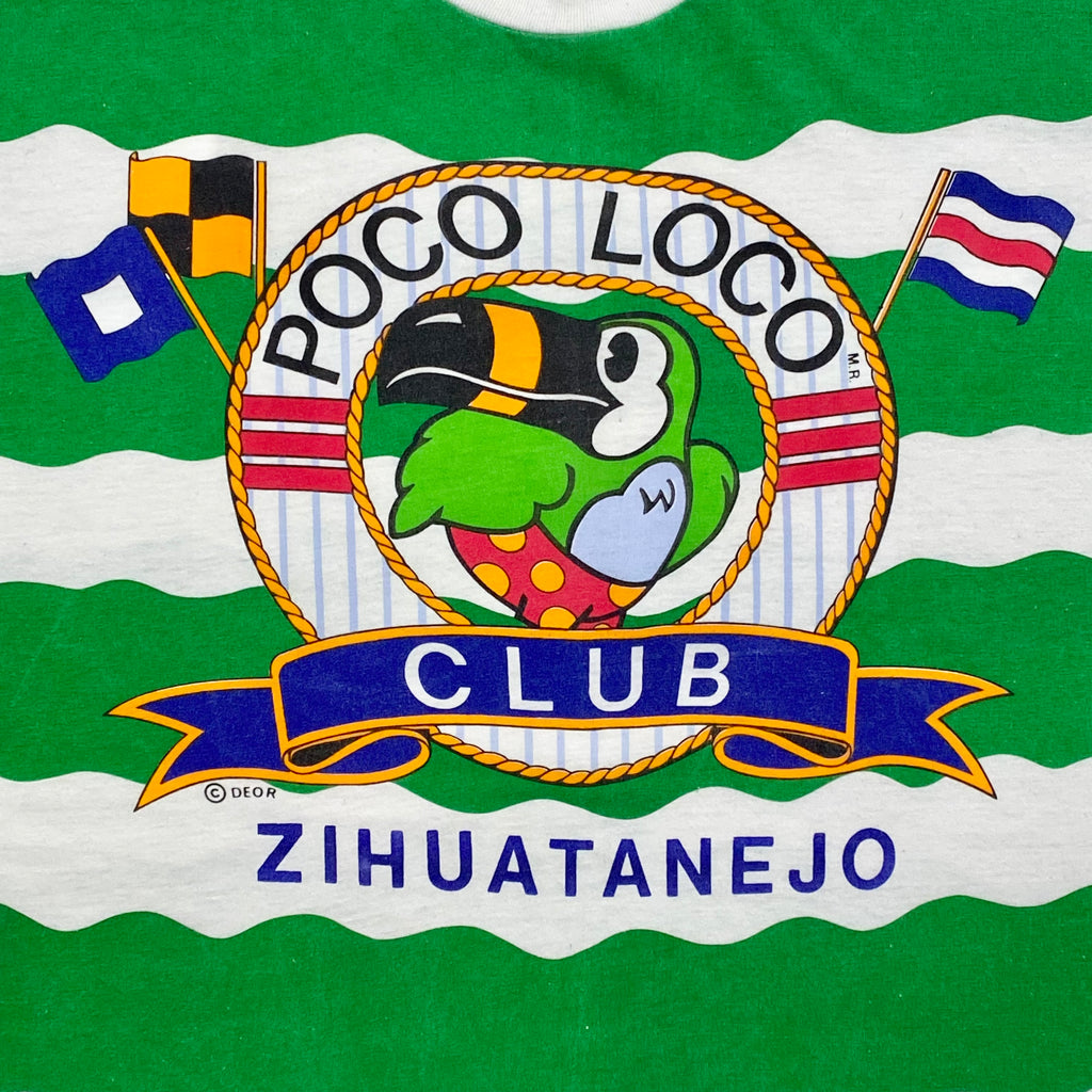Vintage Poco Loco Club Striped Bird Zihuatanejo Mexico T-Shirt Men’s XL